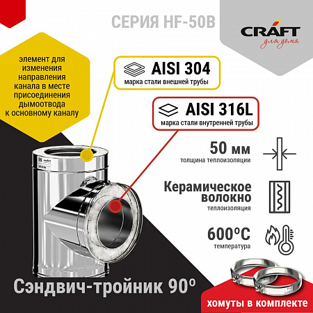 Craft HF-50B Сэндвич-Тройник 90° (316/0,8/304/0,5) D115х200